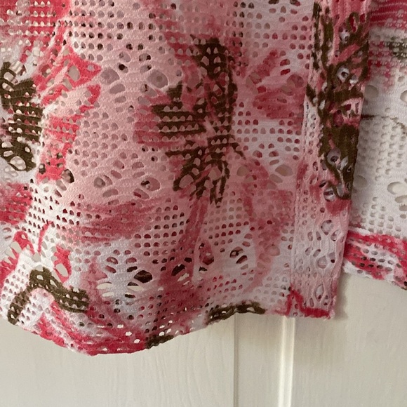 Chico’s Size 2 Mesh Cardigan Floral‎ Print Tunic Colorful Chicos Size Large 3/4 - Picture 5 of 9